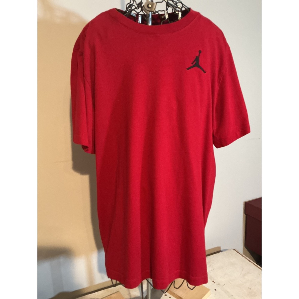 Jordan Mens Jumpman Logo Embroidered T-Shirt Red Black Size Large L Cotton Tee